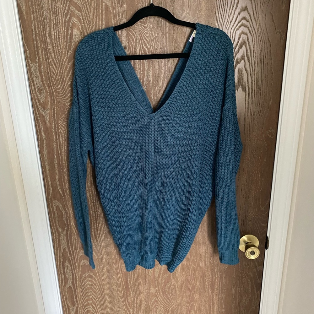 Alya Blue Twist Back Knit Sweater